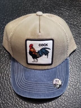 Two-Tone Rooster Patch Khaki & Blue  Cap Hat